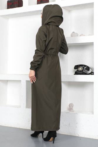 Önü Çakımlı Tam Boy Trençkot TSD230402 Haki - 5