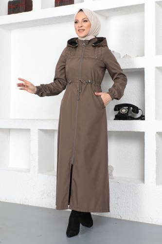 Önü Çakımlı Tam Boy Trençkot TSD230402 Kahverengi 