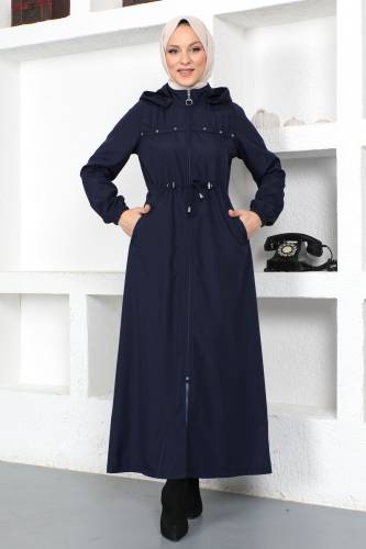 Önü Çakımlı Tam Boy Trençkot TSD230402 Lacivert 