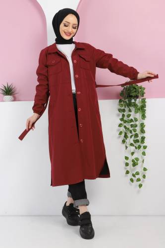 Önü Cep Detaylı Trençkot TSD220428 Bordo 