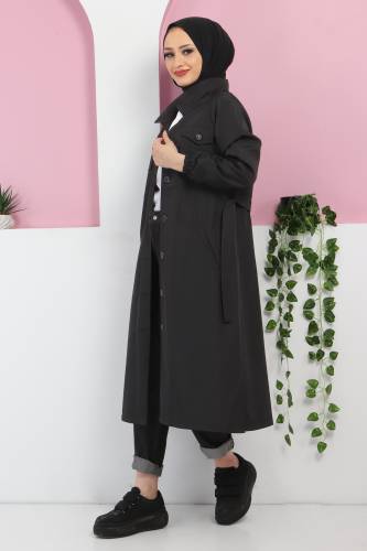 Önü Cep Detaylı Trençkot TSD220428 Siyah 