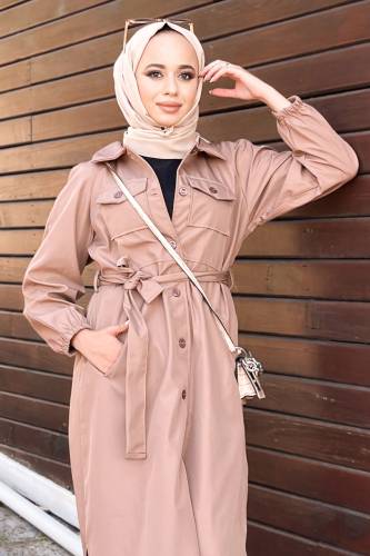 Önü Cep Detaylı Trençkot TSD220428 Somon 