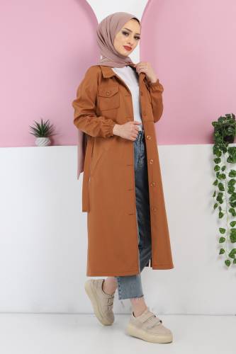 Önü Cep Detaylı Trençkot TSD220428 Tarçın 