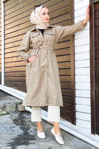 Önü Cep Detaylı Trençkot TSD220428 Vizon 