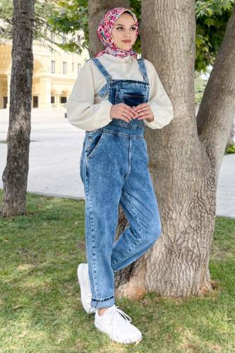 Önü Cepli Tulum TSD220710 Mavi - Tesettür Dünyası