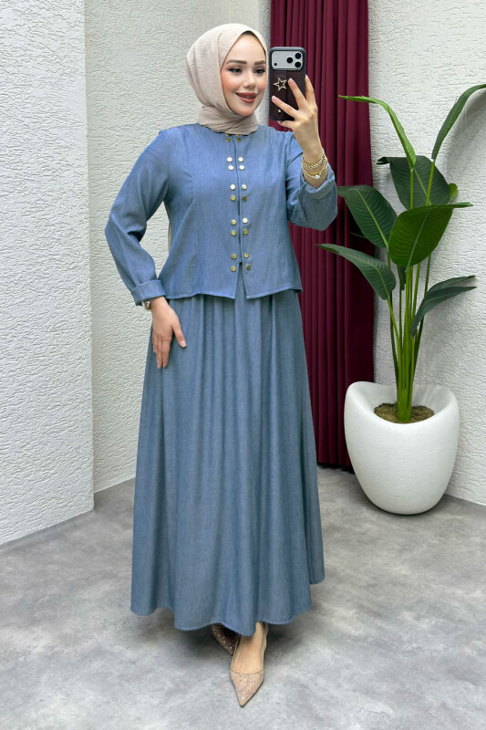 Önü Çıtçıtlı Etekli Takım TSD260204 Açık Mavi - 3