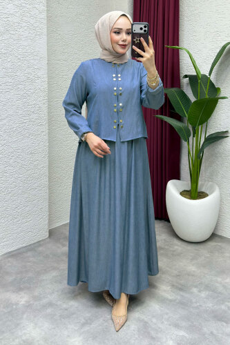 Önü Çıtçıtlı Etekli Takım TSD260204 Açık Mavi - 4