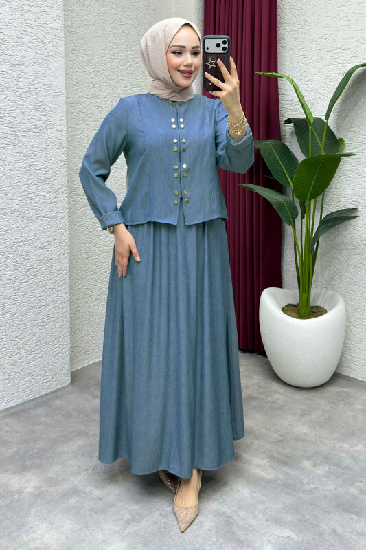 Önü Çıtçıtlı Etekli Takım TSD260204 Açık Mavi - 3