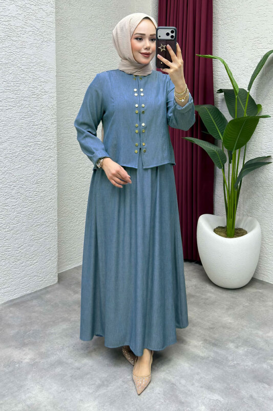 Önü Çıtçıtlı Etekli Takım TSD260204 Açık Mavi - 4