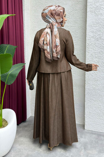 Önü Çıtçıtlı Etekli Takım TSD260204 Kahverengi - 5