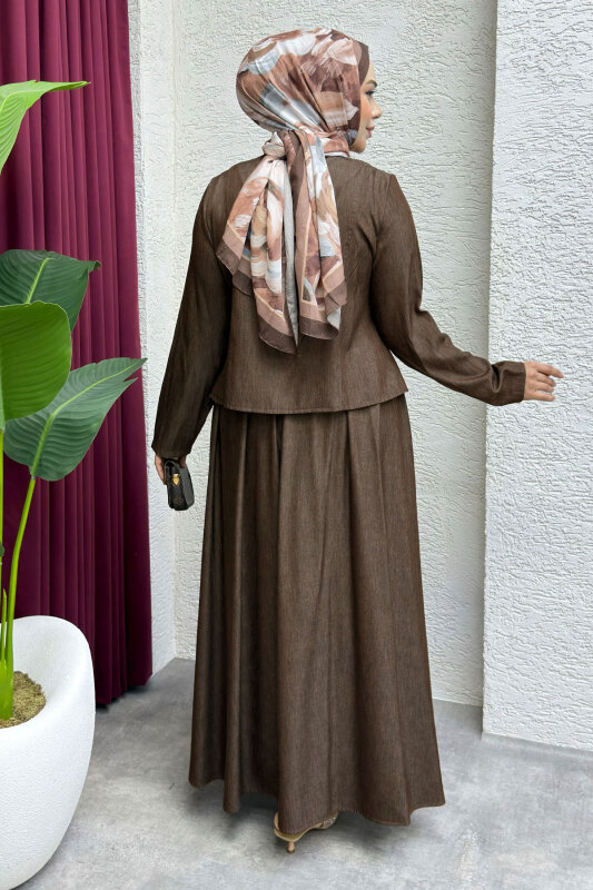 Önü Çıtçıtlı Etekli Takım TSD260204 Kahverengi - 5