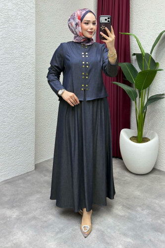 Önü Çıtçıtlı Etekli Takım TSD260204 Koyu Mavi 