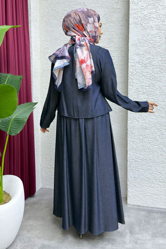 Önü Çıtçıtlı Etekli Takım TSD260204 Koyu Mavi - 5