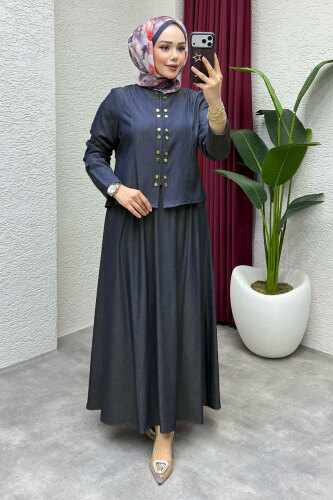 Önü Çıtçıtlı Etekli Takım TSD260204 Koyu Mavi - 4