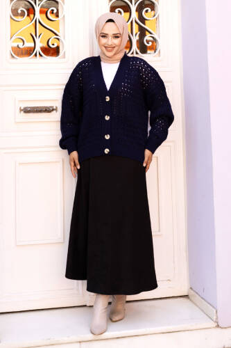 Önü Düğmeli Delikli Triko Hırka TSD240717 Lacivert 