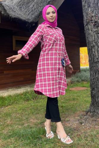 Önü Düğmeli Şanel Gömlek TSD220845 Fuşya 