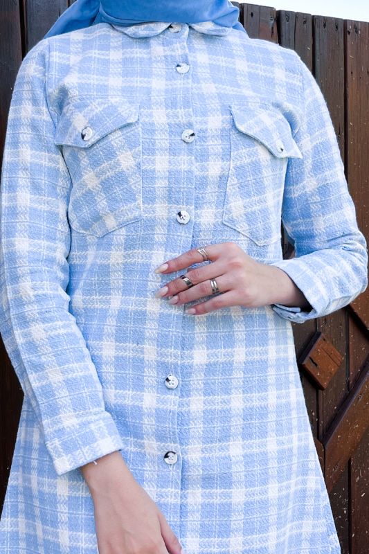 Önü Düğmeli Şanel Gömlek TSD220845 Mavi - 3