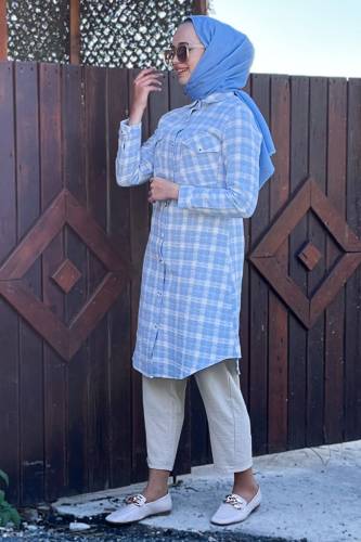 Önü Düğmeli Şanel Gömlek TSD220845 Mavi - 4