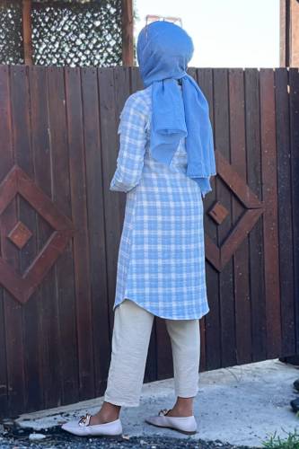 Önü Düğmeli Şanel Gömlek TSD220845 Mavi - 5