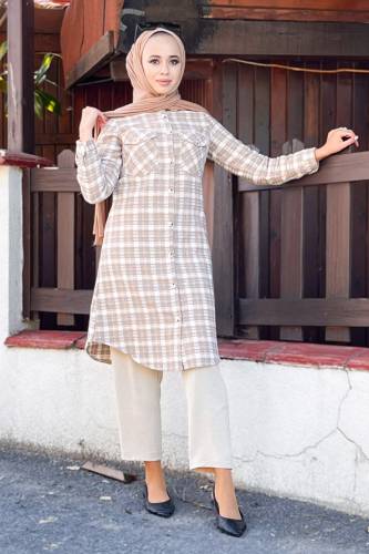 Önü Düğmeli Şanel Gömlek TSD220845 Vizon 