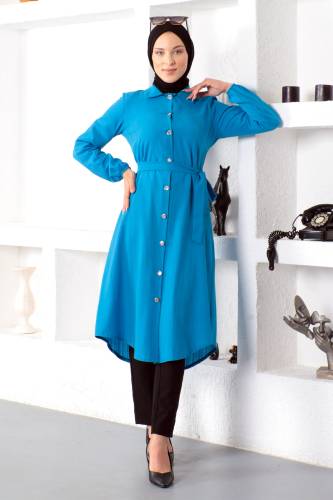 Önü Düğmeli Tunik TSD230101 Bebe Mavisi 