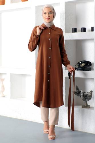 Önü Düğmeli Tunik TSD230101 Kahverengi 