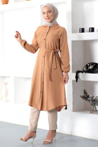 Önü Düğmeli Tunik TSD230101 Taba 