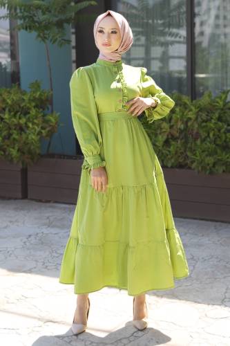 Önü Fırfırlı Elbise TSD220538 Fıstık Yeşili 