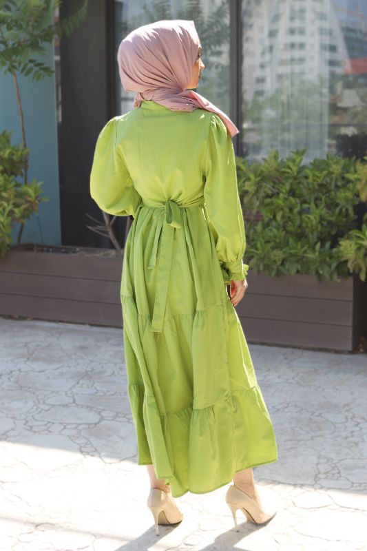 Önü Fırfırlı Elbise TSD220538 Fıstık Yeşili - 5