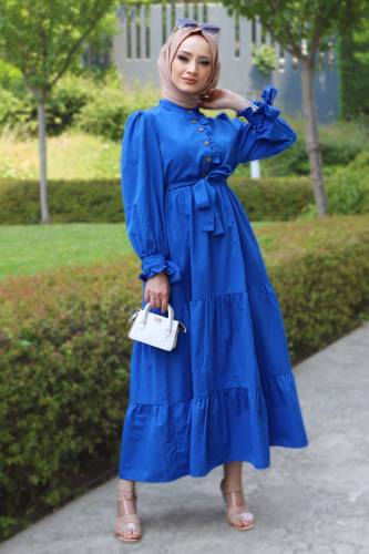 Önü Fırfırlı Elbise TSD220538 İndigo 