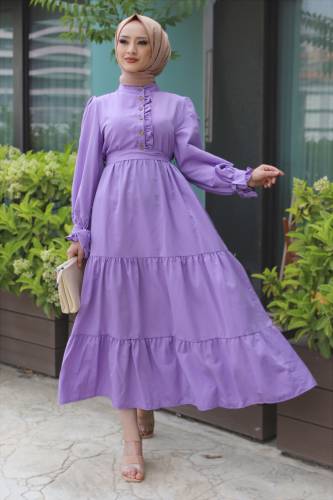 Önü Fırfırlı Elbise TSD220538 Lila 
