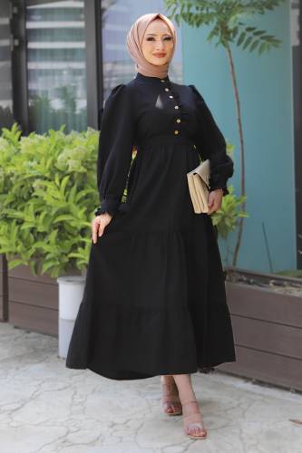 Önü Fırfırlı Elbise TSD220538 Siyah 