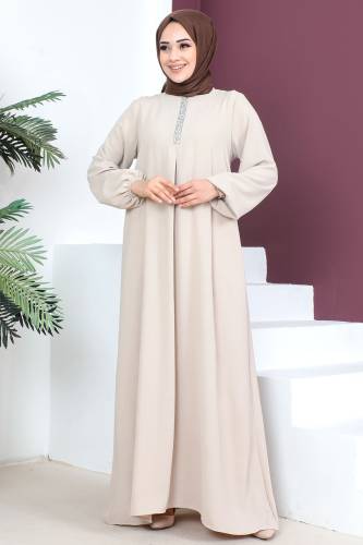 Önü Pul Detaylı Elbise TSD230421 Bej 
