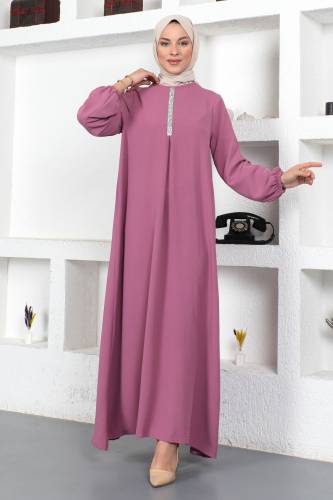 Önü Pul Detaylı Elbise TSD230421 Gül Kurusu 