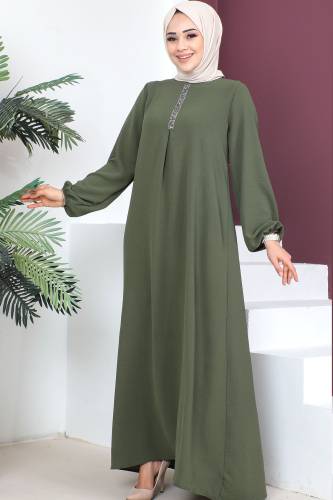 Önü Pul Detaylı Elbise TSD230421 Haki 