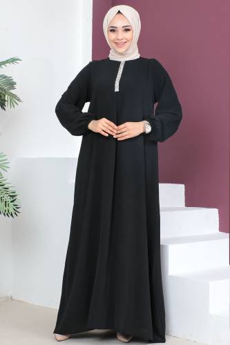 Önü Pul Detaylı Elbise TSD230421 Siyah 