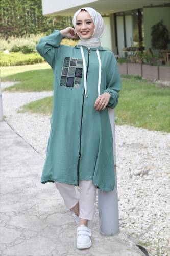 Önü Pul Detaylı Kap TSD220532 Çağla Yeşili - Tesettür Dünyası