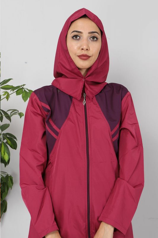 Önü Şeritli Tesettür Mayo TSD8810 Pembe - Mor - 4