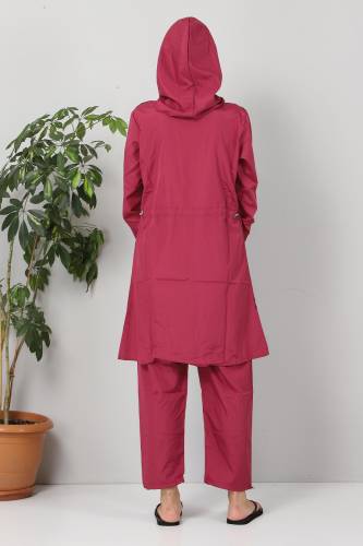 Önü Şeritli Tesettür Mayo TSD8810 Pembe - Mor - 5