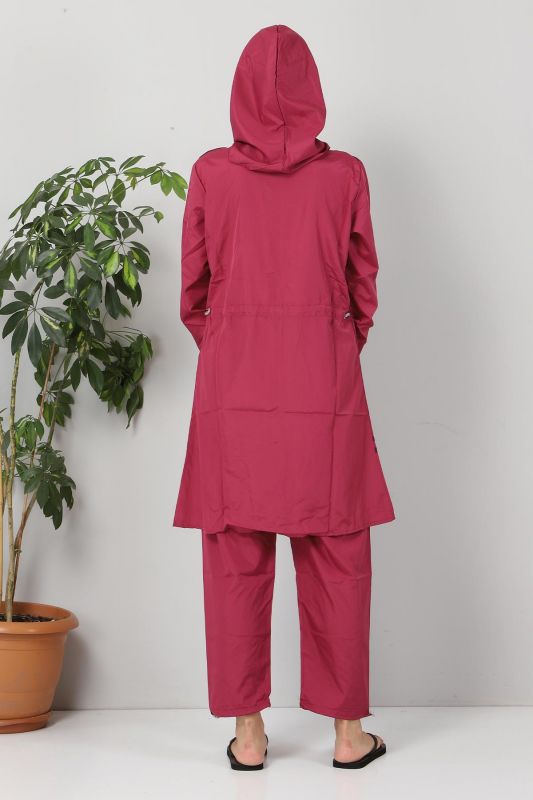 Önü Şeritli Tesettür Mayo TSD8810 Pembe - Mor - 5