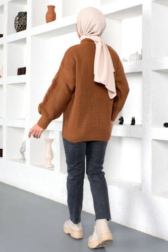 Örgü Desen Triko Hırka TSD230225 Kahverengi - 5