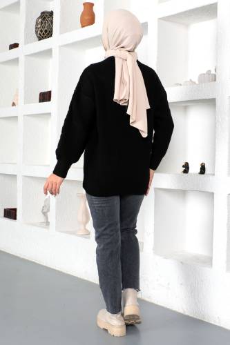 Örgü Desen Triko Hırka TSD230225 Siyah - 6