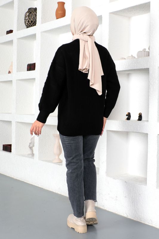 Örgü Desen Triko Hırka TSD230225 Siyah - 6