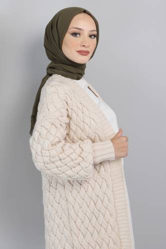 Örgü Desenli Triko Hırka TSD220714 Bej - Tesettür Dünyası (1)