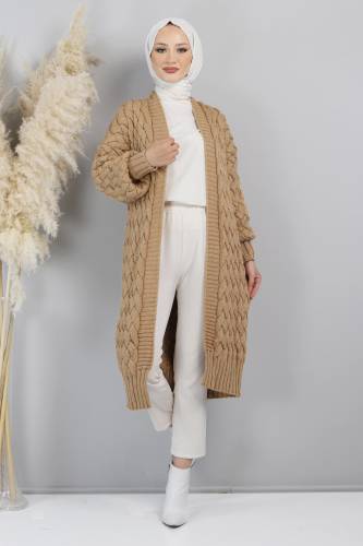 Örgü Desenli Triko Hırka TSD220714 Vizon 