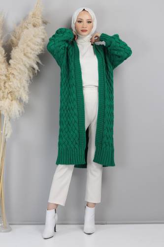 Örgü Desenli Triko Hırka TSD220714 Yeşil 