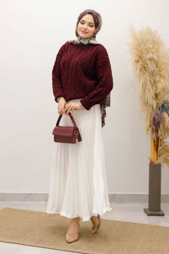 Örgü Desenli Kazak TSD250222 Bordo - 4