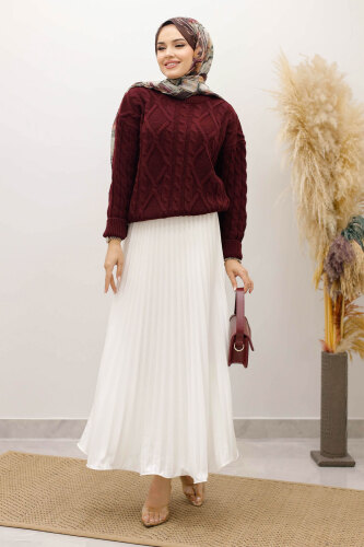 Örgü Desenli Kazak TSD250222 Bordo - 5