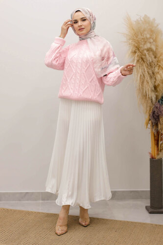 Örgü Desenli Kazak TSD250222 Pembe - 3