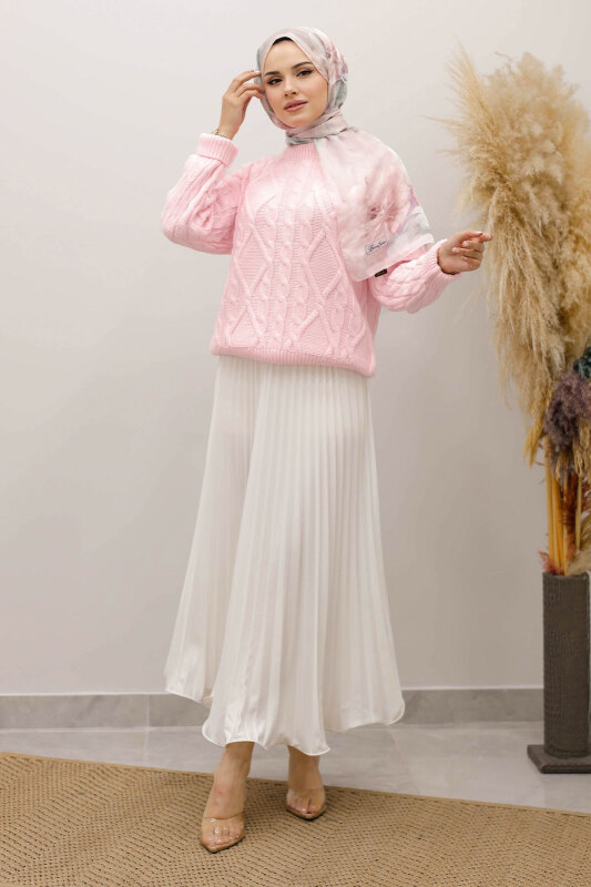 Örgü Desenli Kazak TSD250222 Pembe - 3